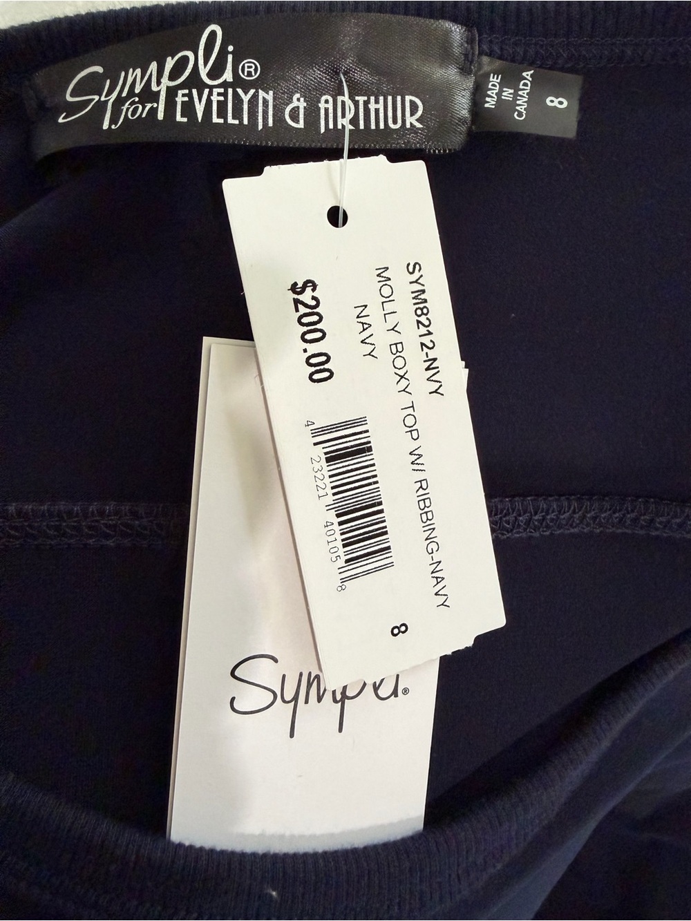 NWT Simpli for Evelyn& Arthur Relaxed Navy Women's Top - Size 8 - Picture 6 of 8